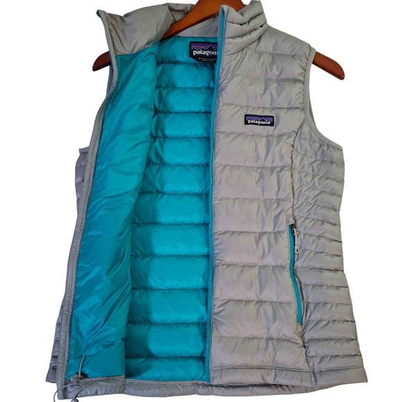 Patagonia Down Sweater Vest Women's Small Gray Teal Insulated Puffer Quilted Zip - Picture 7 of 10